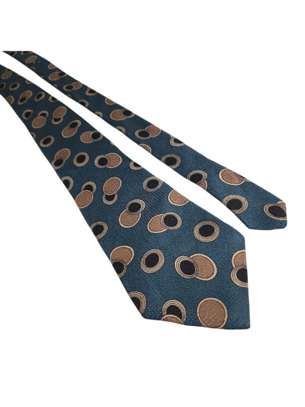 Je Suis Mens Necktie Hand Stitched Teal Black Tan Circle Retro Vintage Designer
